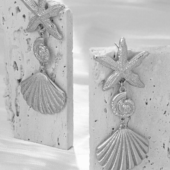 Gold Casual Women's Starfish & Shell Dangle Earrings - Picture 3 of 11
